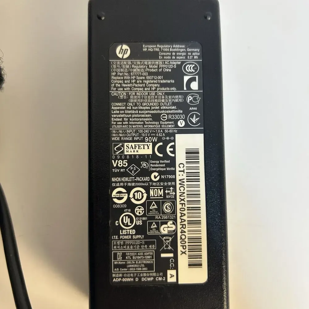 HP AC POWER ADAPTER PPP012D-S - 19.5V 90W 4.62A/ Missing Power‎ Cable To Wall